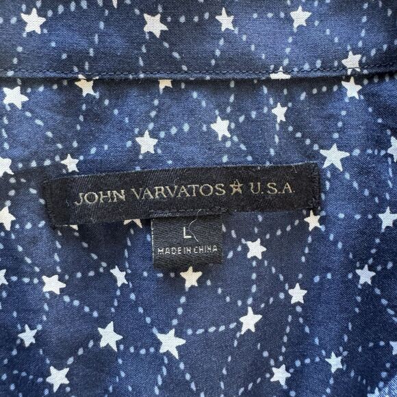 John Varvatos Short Sleeve Button Up Shirt Mens Large Blue Star All Over Print - Picture 6 of 10
